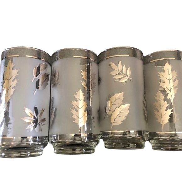 Vintage 1950's Starlyte Silver Leaf Set 4 Frosted High Ball Glasses Mid Century - Picture 2 of 5